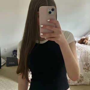 Brandy Melville White and Navy Baby Tee